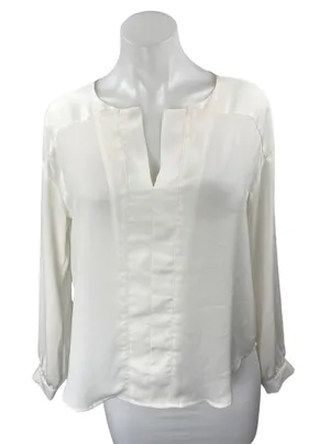 Ann Taylor Women's White Satin Long Sleeve Split V-Neck Shirt Blouse Top Size XS thumbnail 1