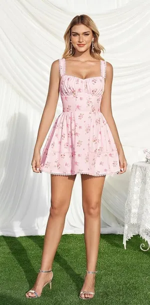 Pink floral mini dress kutumai thumbnail 1