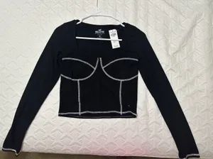 Hollister Black Long Sleeve Baby Tee thumbnail 1