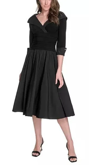 Jessica Howard Women’s 14 Elegant black mixed-media fit & flare dress thumbnail 1