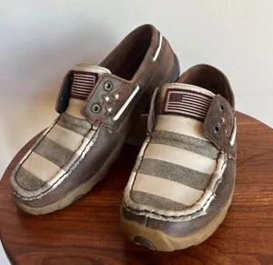 Tony Lama TLC Brown and Tan Striped Slip-On Loafers with flag size8 thumbnail 1