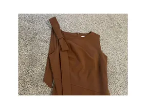Calvin Klein Brown Bow Shoulder Midi Dress Size 2 thumbnail 6