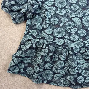 Dolan Women's Medium Blue Floral Lace Peplum Puff Sleeve Top Blouse Sheer thumbnail 4
