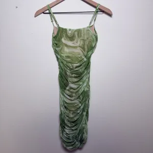 Naked Wardrobe Ruched Mesh Bodycon Mini Dress‎ Green Swirl Print Size S thumbnail 5