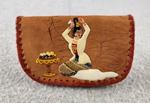 Vtg Handmade MANDALAY BURMA Leather Wallet Change Coin Purse Burmese‎ souvenir thumbnail 1