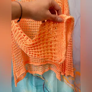 POL Women's Tape Yarn Sweater in Orange Sz: S thumbnail 6