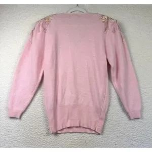 Vintage Simply‎ Tops Sweater Womens Small Pink V Neck Beaded Sequin Angora 80s thumbnail 2