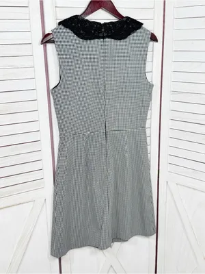 Betsey Johnson Lace Collar Houndstooth Sheath Dress Black White Sz 6 Sleeveless thumbnail 10