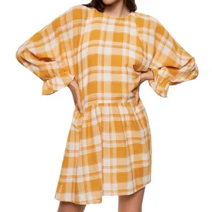 NWT Mango Checked 3/4 Sleeve Cotton‎ Mini Dress Size 6 Feminine Academia Preppy thumbnail 1