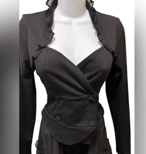 Hot Topic Black Sweetheart Double-Breasted Tiered Ruffle Jacket S Steampunk Goth thumbnail 7