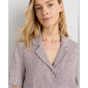 Quince 100% European Linen Gingham Brown Short Sleeve Blouse Top Size XL thumbnail 8