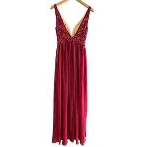 Lulus Lace Prom Dress Sheer Overlay‎ High Front Slit Maxi Bridal Party Gown Sz S thumbnail 8