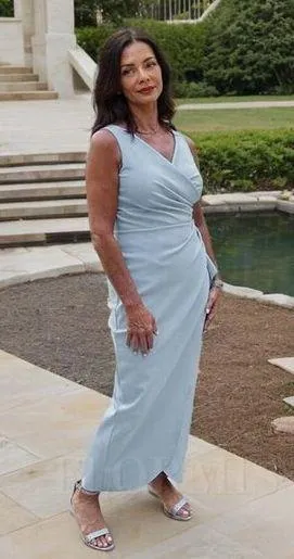 ALEX EVENINGS Embellished Side Drape Column Formal Gown in Ice Sage Size US 14 thumbnail 1