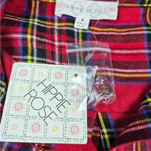 Hippie Rose -658 NWT Red Black Plaid Long Sleeve‎ Front Knot Button Down Shirt S thumbnail 4
