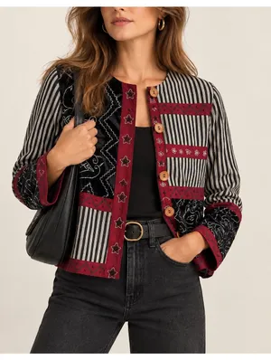 Brownstone Studio Vintage Patchwork Embroidered Velvet Jacket Size S Boho Black thumbnail 1