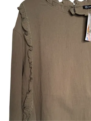 Pretty Garden Olive Green Ling Sleeve Ruffle Top Size XL NWT thumbnail 5