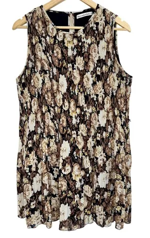 Abercrombie & Fitch Black Brown Cream Floral Pleated Sleeveless Dress Size M thumbnail 1