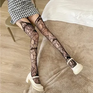 Black Bat Fishnet Suspender Tights Hollow Out High Waist Mesh Pantyhose One Size thumbnail 6