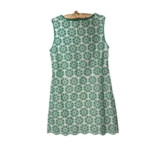 Max Studio Green & White Embroidered Mini Dress Lined Cotton Women's Size L NWT thumbnail 8