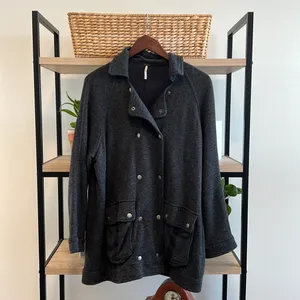 Free People Lined French Terry Long Anorak Peacoat Jacket/Pullover Cardigan, S thumbnail 2