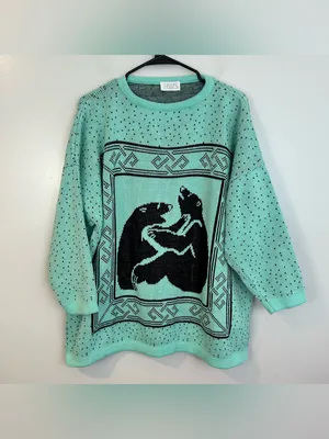 Vintage Honors Plus Teal Blue/Black Crewneck Bears and Polka Dot Sweater Size XL thumbnail 2