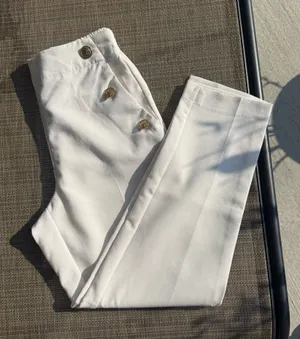 Zara White Tailored Trousers with Gold Buttons thumbnail 1