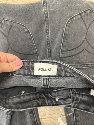 Rollas Original Straight Black High Rise Distressed‎ Denim Jeans size 27 thumbnail 8