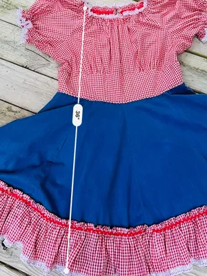 Handmade VINTAGE SQUARE DANCE PRAIRIE DRESS RED GINGHAM CHECKERED w DENIM Size 12/14 thumbnail 9