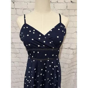 Jun & Ivy Navy Blue & White Polka Dot Sleeveless Mini Dress Size Large thumbnail 2