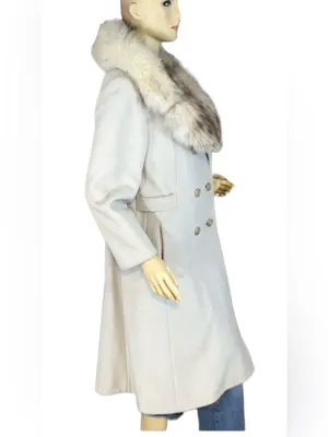 Vintage Circa 1970'S Sabrina Gray Wool W/Fox Fur Collar Coat (S) thumbnail 3