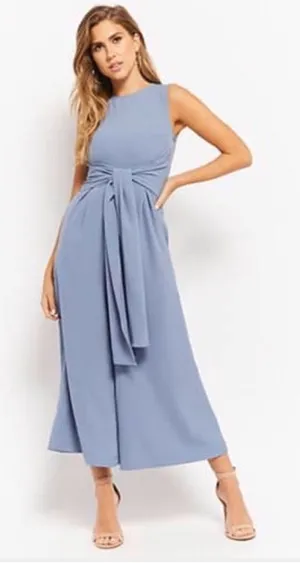 NWT L'atiste Womens Crepe‎ Sleeveless Tie Front Wide Leg Jumpsuit Blue Size M thumbnail 1