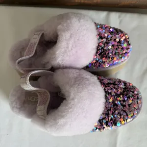 UGG Funkette Stellar Sequin Shearling Purple Platform Slipper Slide‎ Sandal Sz 6 thumbnail 4