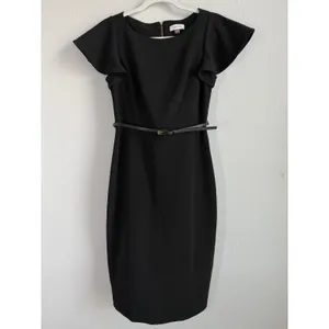 Calvin Klein Black Dress Women's Size 6 Cap Sleeves Empire Waist Gold Zip‎ Back thumbnail 6