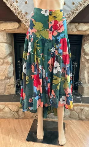 NWT $250.00 mare mare Alyssa Floral Midi Skirt by Free People thumbnail 1