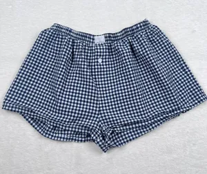 Women’s Gingham Boxer Shorts Navy White Elastic Waist Size XL thumbnail 1