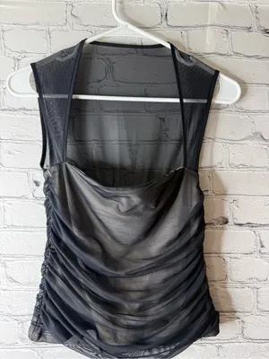 Abercrombie & Fitch Black Sheer Ruched Camisole small thumbnail 3