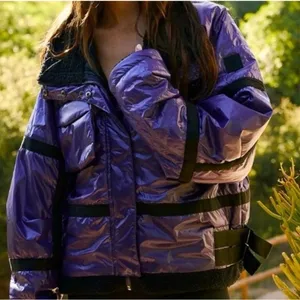 Free People Movement Vagabond Fleece Bomber Jacket Women’s XS Purple Packable thumbnail 3
