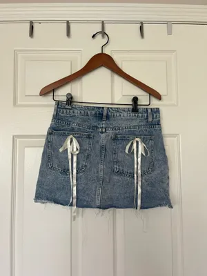 SheIn Blue Jean mini skirt with bows thumbnail 2
