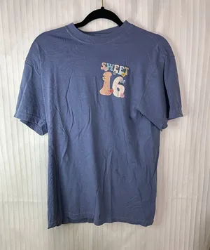 Comfort Colors Sweet 16 Graphic T-Shirt Medium Blue Floral Birthday 100% Cotton thumbnail 1