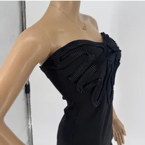 Kardashian‎ Kollection Black Strapless Bodycon Dress Ribbon Applique Small thumbnail 4