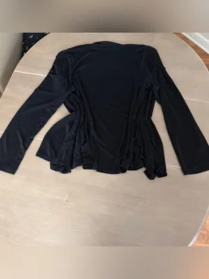 Onyx Nite XL Black Metallic Shimmer Open Front Ruffle Hem Cover Up Cardigan thumbnail 2