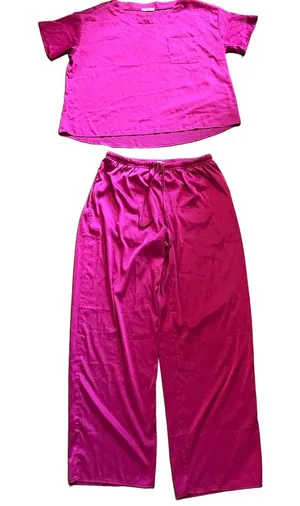 Ekouaer Women’s Vibrant Pink Two-Piece Sleep Set Size M thumbnail 1