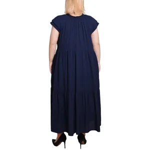NWT Ny Collection Womens Plus Size Short Sleeve Slubbed Midi Dress Navy Blue 3X thumbnail 3