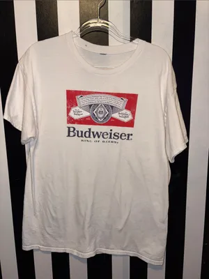 Budweiser White Tee with Red and Navy Logo Size Large Unisex thumbnail 1