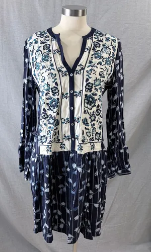 NWT‎ Anthropologie Tiny Mixed Print Button Front Midi Dress Navy M $148 thumbnail 1