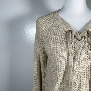 🎈🎈🎈3 for 12$🎈🎈🎈It's Our Time Lace Tie Waffle Knit Long Sleeve Pullover Sweater thumbnail 4