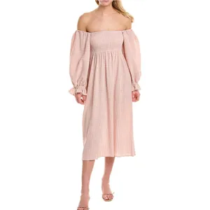 REVOLVE x O.P.T. Athena Smocked Pink Gingham Ruffle Midi Dress Milkmaid Size S thumbnail 3