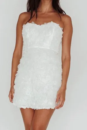 Selfie Leslie In Paris Embellished Strapless Rosette Mini Dress White XS thumbnail 1