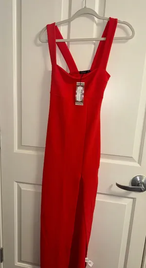 Boohoo Square Neck Red/Orange Formal Dress thumbnail 1