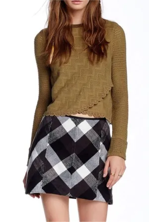 Free People Twiggy Herringbone Plaid Mini Skirt Size 8 NWT thumbnail 1